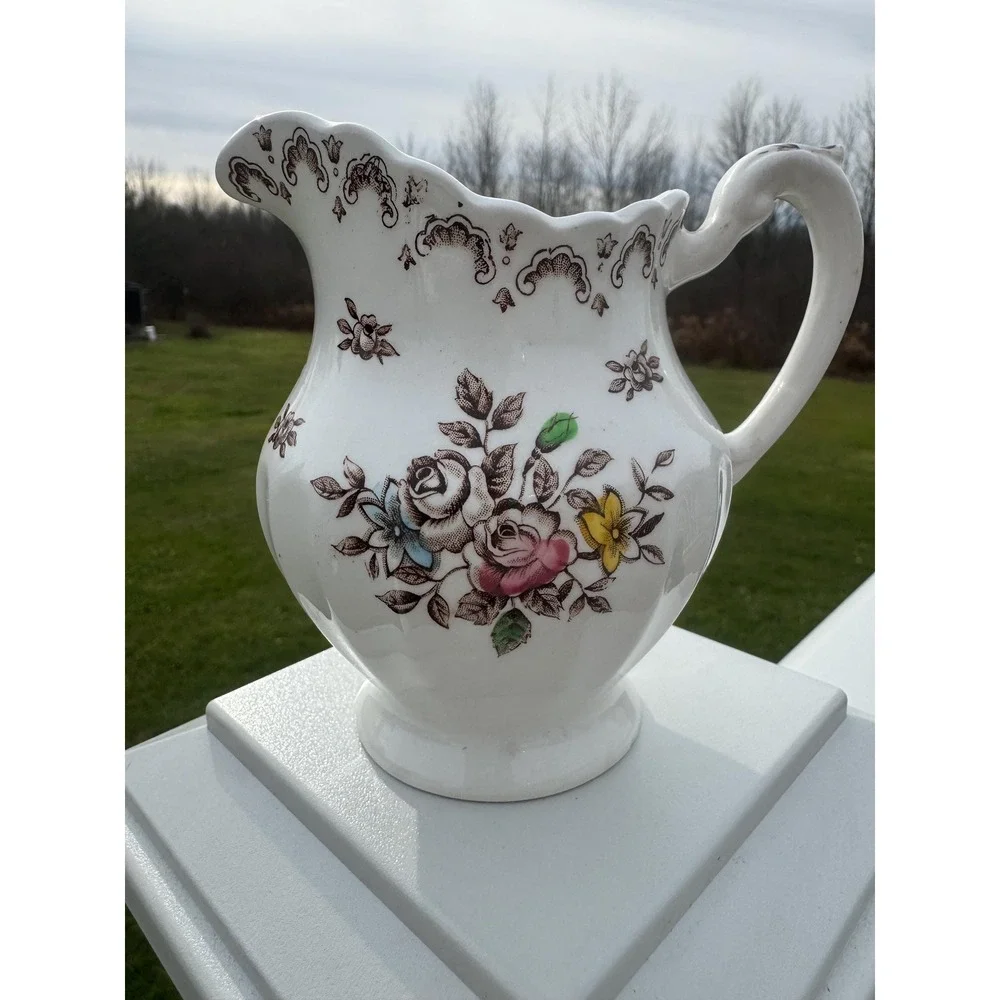 VTG MCM J&G Meakin Chatsworth Creamer & Sugar Bowl Set  White England Floral